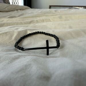 Black Beaded Cross Bracelet